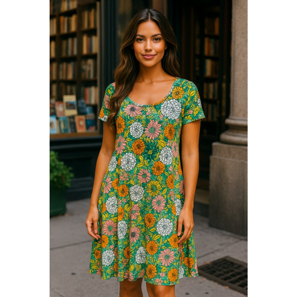 LulaRoe‎ Floral Midi Dress Vibrant Garden Party Boho Cottagecore Retro Vintage S